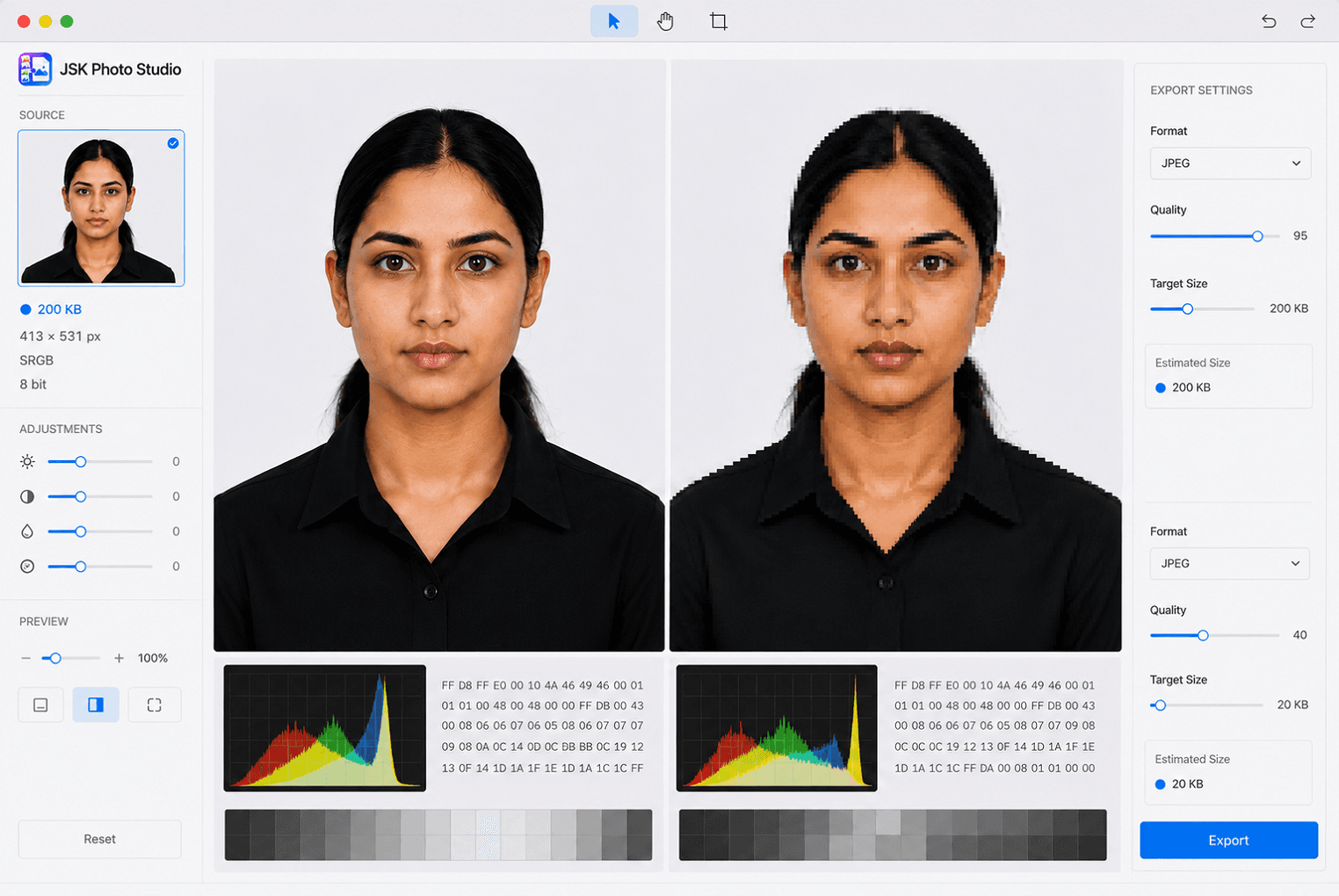 How to resize a photo to 20 KB for an exam form without wrecking it